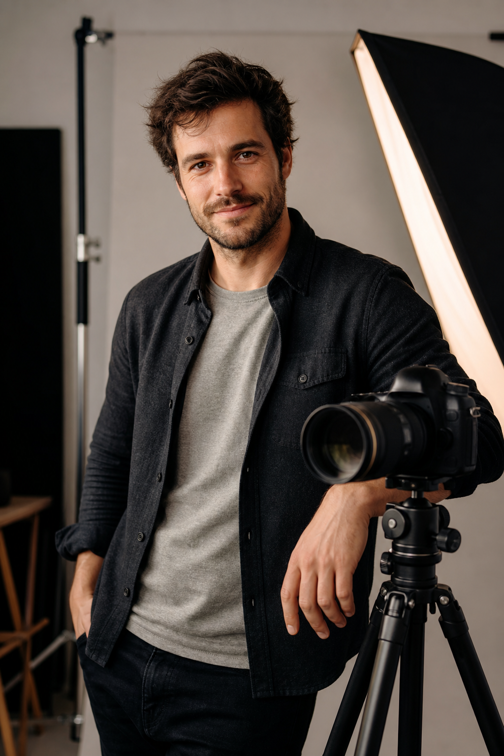 Émile Bernard, fondateur de Contrejour, dans son studio