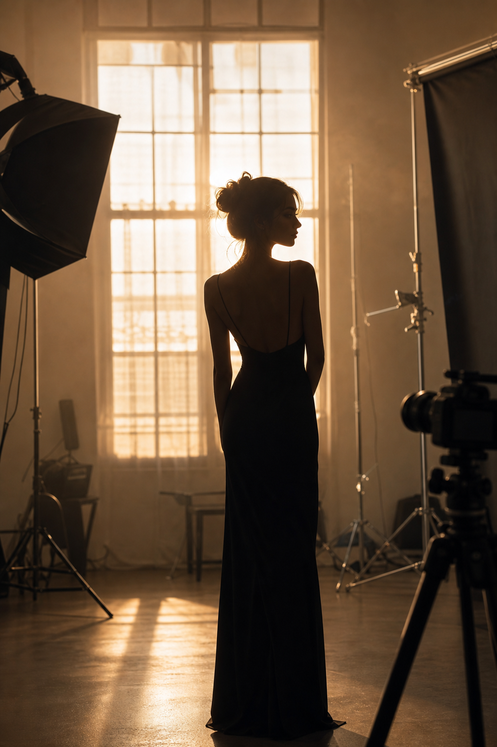 Portrait en contre-jour dans un studio de photographie à Paris